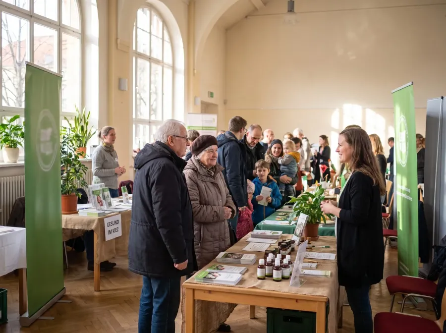 Besucherinnen und Besucher an den Ausstellertischen eines Gesundheitstages